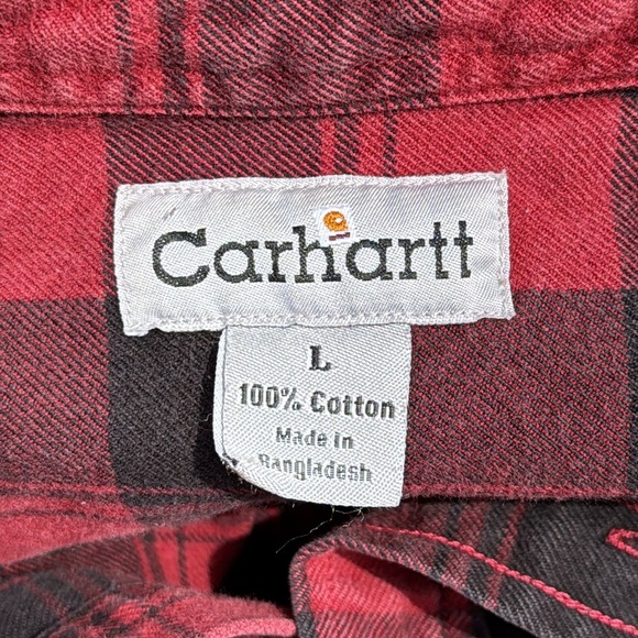 Vintage Carhartt Red Plaid Heavy Long Sleeve Button Up Shirt Size Large - Picture 7 of 12